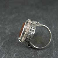 Antique Filigree Sterling Topaz Glass Leaf Ring Size 6