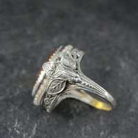 Antique Filigree Sterling Topaz Glass Leaf Ring Size 6