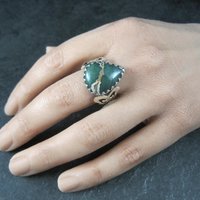 Vintage Sterling Green Ocean Jasper Ring Size 9