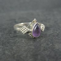 Dainty Sterling Amethyst Ring Size 10 Vintage Silver