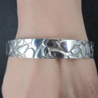 Mexican Sterling Pebble Bangle Bracelet 8" Vintage 925 Silver