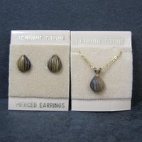 Vintage Tigers Eye Stud Earrings & Necklace Jewelry Set NOS