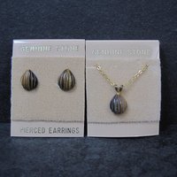 Vintage Tigers Eye Stud Earrings & Necklace Jewelry Set NOS