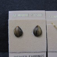 Vintage Tigers Eye Stud Earrings & Necklace Jewelry Set NOS