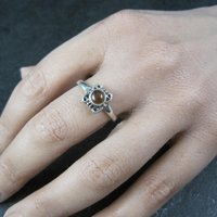 Dainty Sterling Silver Citrine Ring Size 9 Estate Jewelry