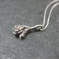 Dainty Black Hills Sterling Rose Pendant Necklace Vintage Silver Ridco