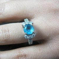 Estate Sterling Blue Cubic Zirconia Ring Size 6
