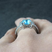 Estate Sterling Blue Cubic Zirconia Ring Size 6