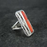 Vintage Zuni Coral Inlay Ring Size 5