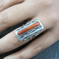 Vintage Zuni Coral Inlay Ring Size 5