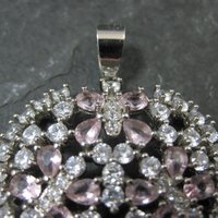 Estate Sterling Silver Pink Cubic Zirconia Butterfly Pendant