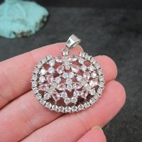 Estate Sterling Silver Pink Cubic Zirconia Butterfly Pendant