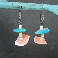 Southwestern Turquoise and Shell Earrings Estate Sterling Silver