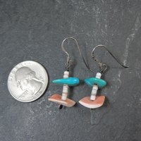 Southwestern Turquoise and Shell Earrings Estate Sterling Silver