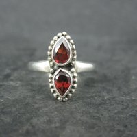 Estate 2 Garnet Ring Sterling Silver Size 7