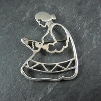 Navajo Mother and Child Brooch Sterling Silver