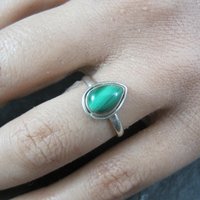 Dainty Sterling Malachite Ring Size 6
