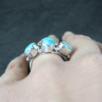 Vintage Sterling 3 Stone Turquoise Ring Size 7