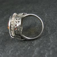 Antique Filigree Sterling Topaz Glass Leaf Ring Size 6