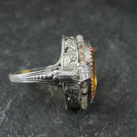 Antique Filigree Sterling Topaz Glass Leaf Ring Size 6