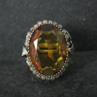 Antique Filigree Sterling Topaz Glass Leaf Ring Size 6