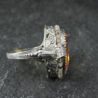 Antique Filigree Sterling Topaz Glass Leaf Ring Size 6