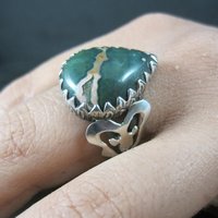 Vintage Sterling Green Ocean Jasper Ring Size 9