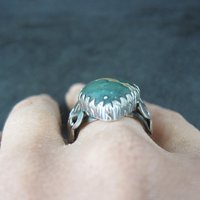 Vintage Sterling Green Ocean Jasper Ring Size 9