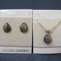 Vintage Tigers Eye Stud Earrings & Necklace Jewelry Set NOS