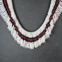 Vintage Black Red White Beaded Collar Necklace