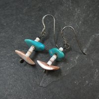 Southwestern Turquoise and Shell Earrings Estate Sterling Silver