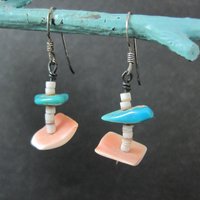 Southwestern Turquoise and Shell Earrings Estate Sterling Silver