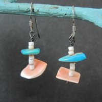 Southwestern Turquoise and Shell Earrings Estate Sterling Silver