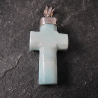 Carved Larimar Cross Pendant Sterling Silver