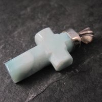 Carved Larimar Cross Pendant Sterling Silver