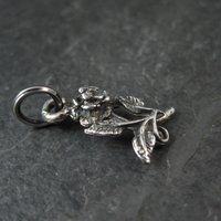 Vintage Rose Pendant Diamond Cut Sterling Silver