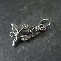 Vintage Rose Pendant Diamond Cut Sterling Silver