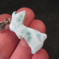 Carved Larimar Rabbit Pendant Sterling Silver