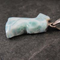 Carved Larimar Rabbit Pendant Sterling Silver