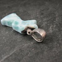 Carved Larimar Rabbit Pendant Sterling Silver