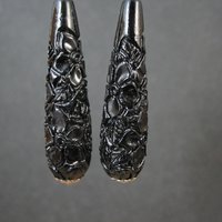 Vintage Carved Black Cinnabar Earrings