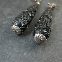 Vintage Carved Black Cinnabar Earrings