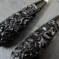 Vintage Carved Black Cinnabar Earrings