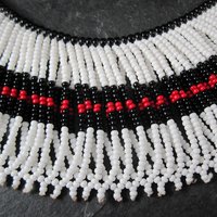 Vintage Black Red White Beaded Collar Necklace
