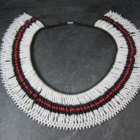 Vintage Black Red White Beaded Collar Necklace