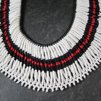Vintage Black Red White Beaded Collar Necklace