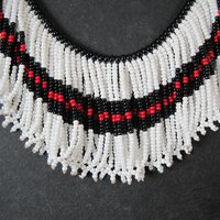 Vintage Black Red White Beaded Collar Necklace