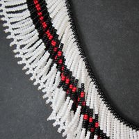 Vintage Black Red White Beaded Collar Necklace
