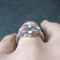 Opal and Seed Pearl Ring Size 5.5 Art Deco Style Sterling Silver