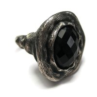 Vintage Gothic Chunky Onyx Sterling Ring Size 6